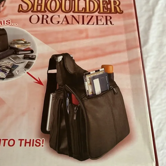 Buxton Black Leather Crossbody Unisex Over the Shoulder Organizer Bag NIB - Picture 3 of 7